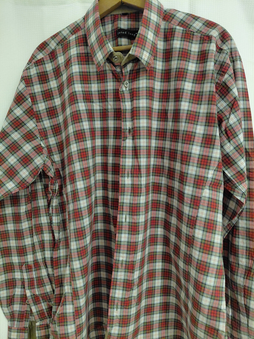 Jared Lang Red and Green Plaid Button-Down Shirt XL